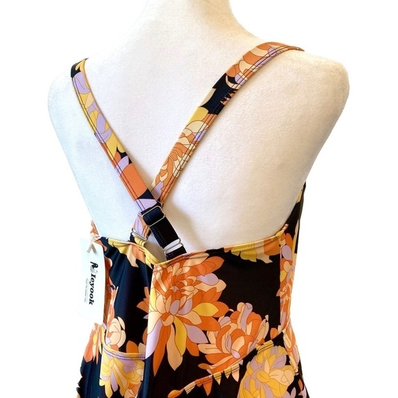 Nieyook Elegant Floral Tankini Dress Swimsuit Top Only Orange and Black Size 20W - Picture 8 of 9